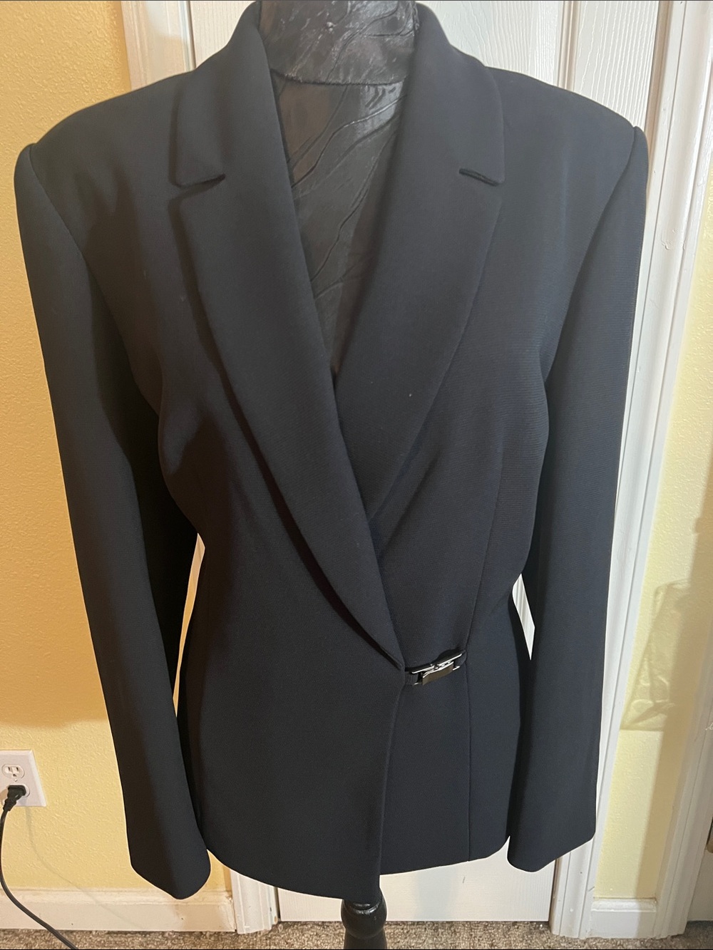 Classic Black Women's Blazer with Single Silver Accent